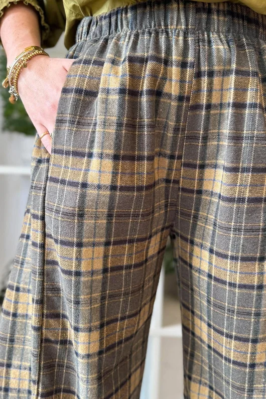 Patrick Plaid Brushed Cotton 7/8 Barrel Pant Olive